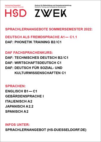 Auflistung von ZWEK Sprachkursen im Sommersemester 2022.